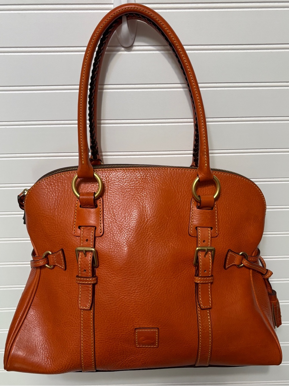 Dooney & Bourke Florentine Natural Leather Domed Buckle Satchel Shoulder Bag